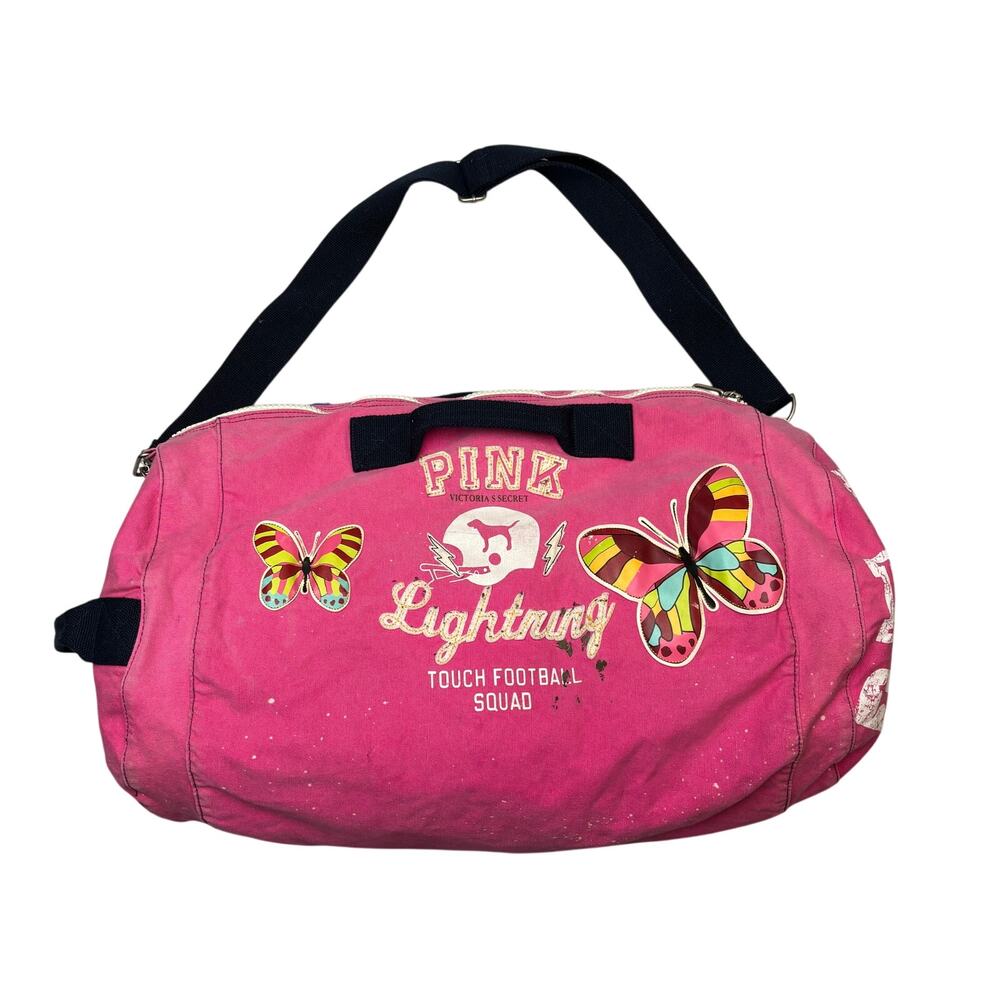 PINK Victoria's Secret Retro Pink Duffle Bag Butterfly Lightning Y2K College